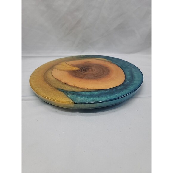 Handmade Epoxy And Oak Wood Lazy Susan 12" Blue/Gold - Picture 2 of 5
